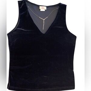 Vintage 90s y2k black velvet rhinestone neckline sleeveless Holiday party top